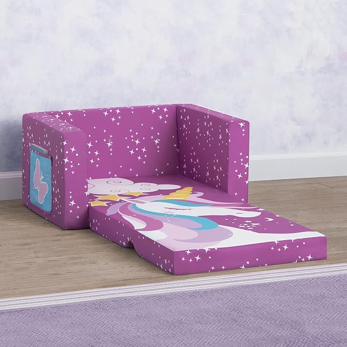 Delta Children Unicorn Cozee Flip-Out Chair For Relaxing - 2-in-1 Convertible Lightweight,Portable Chair to Lounger for Toddlers & Kids