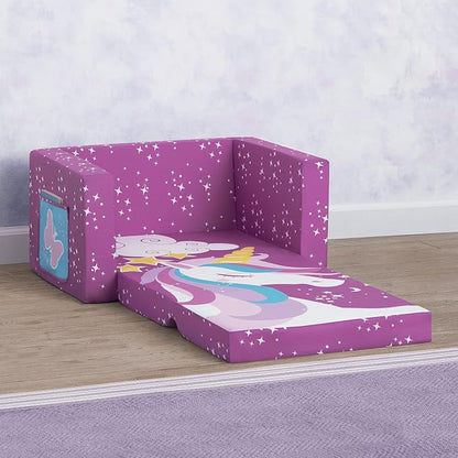 Delta Children Unicorn Cozee Flip-Out Chair For Relaxing - 2-in-1 Convertible Lightweight,Portable Chair to Lounger for Toddlers & Kids