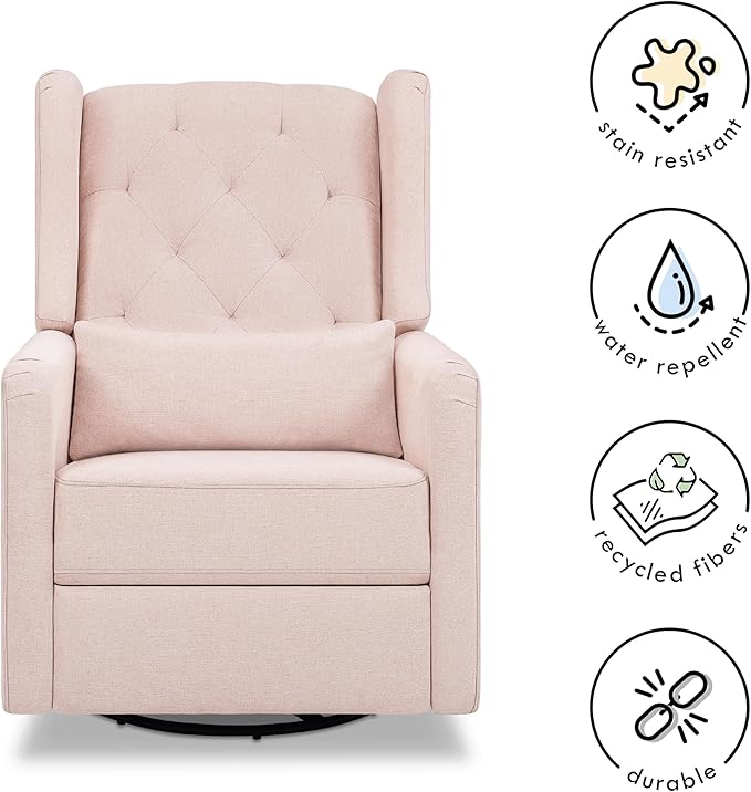 DaVinci Everly Recliner and Swivel Glider in Performance Pale Blush Pink Eco-Weave, GREENGUARD Gold Certified