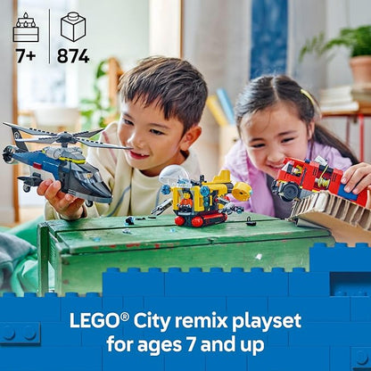 LEGO City Helicopter, Fire Truck & Submarine Remix Kids Toy - 3 Building Toys in 1 for Boys and Girls, Ages 7+ - Gift Idea for Birthdays and Holidays - with 3 Minifigures - 60462