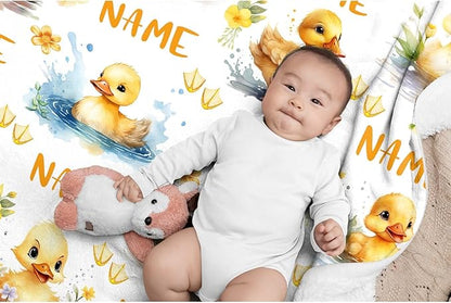 Custom Name Flower And Ducks Adult duck Blanket Kids Funny Blanket Suitable for bedroom bed sofa Crib Couch Chair outdoor All Season Items That Yellow Duck Lovers Will Love 90”×120 ”for Family