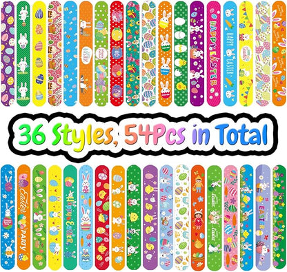 54Pcs Easter Slap Bracelets, Easter Basket Stuffers, Easter Egg Fillers Gifts, Easter Egg Hunt Event, Party Favors , Classroom Prizes for Kids Teens Toddler, School Supplies