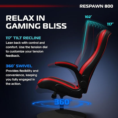 RESPAWN 800 Racing Style Gaming Rocker Chair, Rocking Gaming Chair, in Red RSP 800 BLK RED