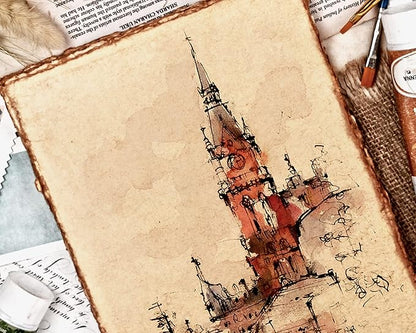 LEATHER VILLAGE Watercolor Paper - 12 X 16 inches, 50 Sheets - Mixed Media Watercolor Paper - 150 GSM Thick Deckle Edge Virgin Cotton Handmade Paper - Vintage Toned