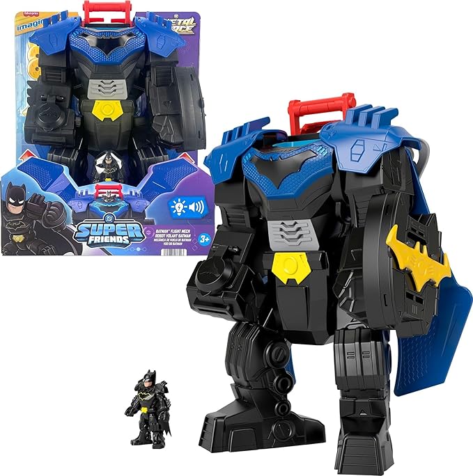 Fisher-Price Imaginext DC Super Friends, Batman Flight Mech with Lights, Sounds Motion & 3-inch Action Figure, 14.5-inch Toy Includes Launcher & Discs
