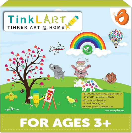 ButterflyEdufields 6in1 Stencils for Kids Drawing – 60pcs Art Supplies kit for Girls & Boys with 50+ Free Hand Drawing Challenges, Dinosaur Super Heroes Stencils, Finger Painting, Sponge Art