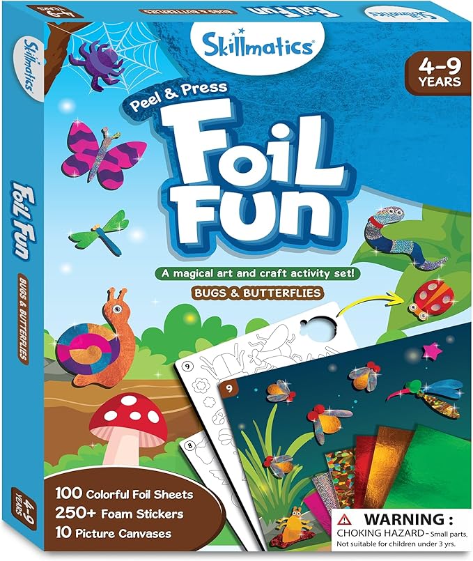 Skillmatics Art & Craft Activity - Foil Fun Bugs & Butterflies, No Mess Art for Kids, Craft Kits & Supplies, DIY Creative Activity, Gifts for Boys & Girls Ages 4, 5, 6, 7, 8, 9, Travel Toys
