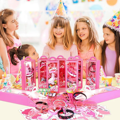 132Pcs Pink Girls Party Favors Pack, Goodie Box Stuffers Includ Heart Glasses Straws Bubble Wands Tattoo Sticker Bracelet Keychain Etc, for Kids Girls Birthday Party decoration Supplies