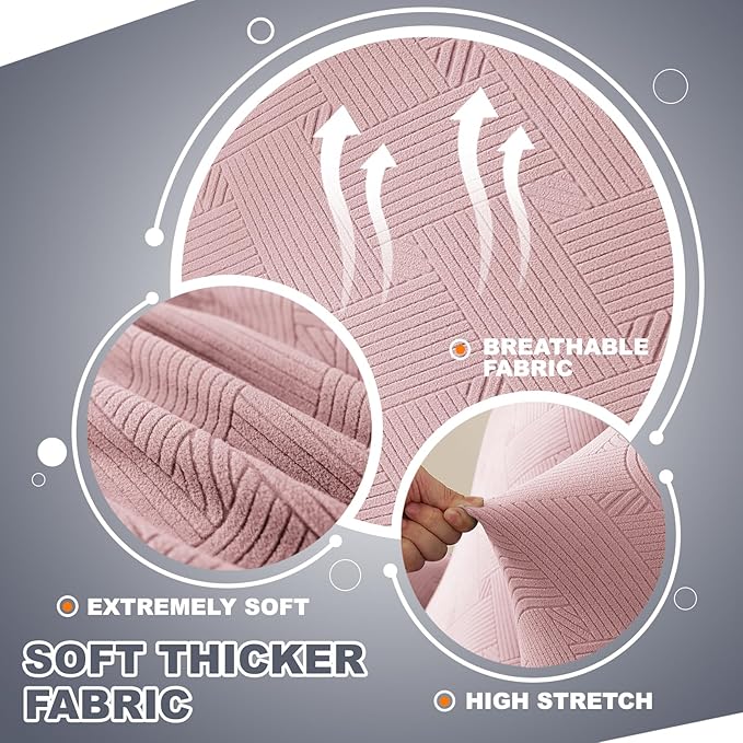 JIVINER Recliner Couch Cover, Jacquard 5 Piece Stretch Sofa Covers for 3 Cushion Reclining Lazy Boy Soft Washable Sofa Slipcovers Protector with Pockets (Recliner Sofa, Dusty Pink)