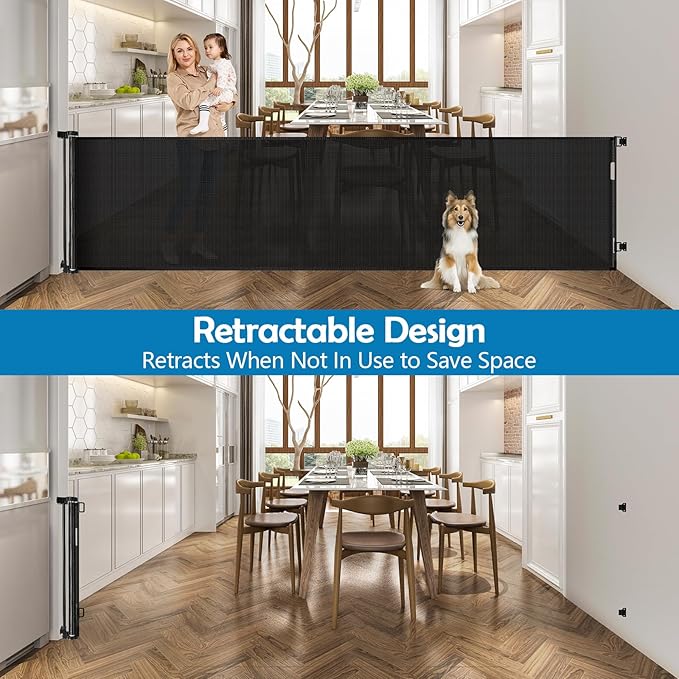 90 Inch Retractable Baby Gates Extra Wide Dog Gate Outdoor Retractable Gate Indoor Long Baby Gate Extra Wide Baby Gates for Large Openings Retractable Dog Gate Retractable Pet Gate for Doorway, Black