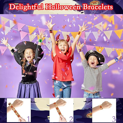 48Pcs Halloween Party Favors Slap Bracelets Trick or Treat Favors for Kids and Classes Treats for Children Halloween Bracelets Halloween Goodie Bag Fillers Halloween Toys for Kids