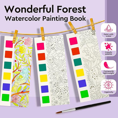 Watercolor Coloring Books for Kids Ages 5-6,8-12,Travel Pocket Water Color Paint Set for Toddlers Party Birthday Thank You Exchange Gift Art and Craft Easter Basket Stuffers for Toddlers