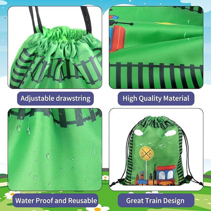 98 Pcs Train Party Favors,Train Print Party Supplies Include Stickers Stamps Keychains Slap Bracelets and Drawstring Bags Party Decorations for Kids TrainTheme Birthday supplies (A-Train)