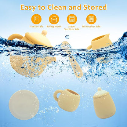 MCGMITT Tea Party Set for Little Girls, 15 Pcs Silicone Tea Set for Kids, Toddler Tea Set with Teapot Tea Cup Coasters Creamer Sugar Bowl Spoon, Pretend Play Toys for 3 4 5 6 Year Old Kids