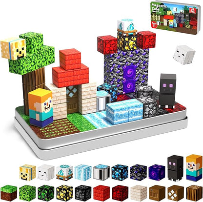 45 PCS 0.8in Mini Magnetic Blocks - Easter Travel Magnet Toys for Kids with Portable Metal Box, Stacking Magnets, Toys and Gifts for Boys and Girls Age 3+ Years Old (Theme: Portal)