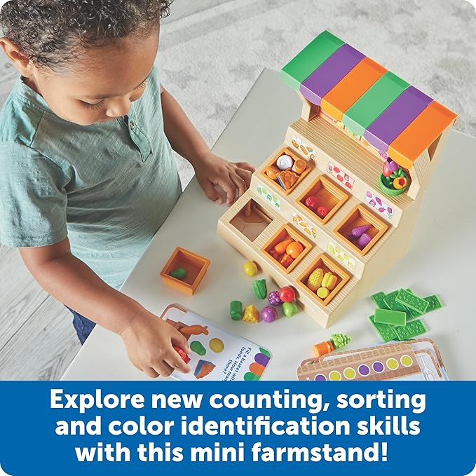 Learning Resources Mini Farmstand Sorting Set, Play Food, Play Kitchen, Sorting Toy, Kitchen Playset, Ages 3+