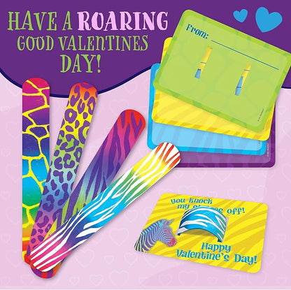Peaceable Kingdom Valentines Cards for Kids Classroom, Set of 28 Valentines Day Gifts - Animal Print Slap Bracelets