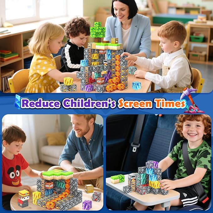 Gooidea Magnetic Blocks -150 Magnetic Building Blocks STEM Toy, Stacking Mine Magnet World Craft Cubes for Kids, Game Gift for Boys Girls Age 3-5 5-7 4-8 8-12
