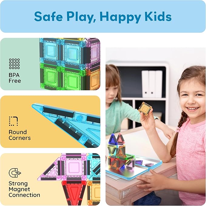PicassoTiles Nano Tiles Magnetic Building Construction Set with Tin Storage Case Compact Colorful Mini Travel Magnet Tile Playset STEM Educational Learning Classroom Toy Blocks Kids Ages 3+ PN11