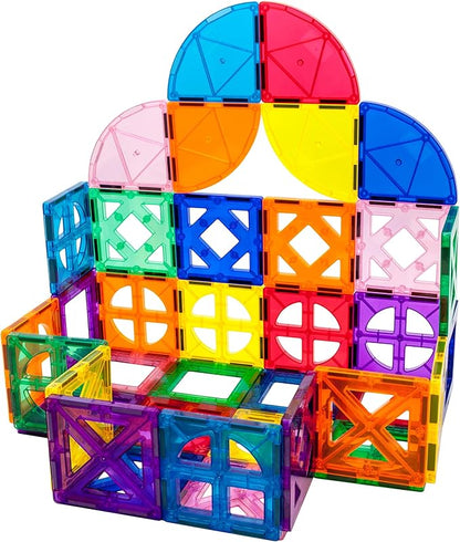 PicassoTiles Magnetic Building Block Quarter Round and Window Set Magnet Construction Toy Educational Kit Engineering STEM Learning Playset Child Brain Development Stacking Blocks Playboards