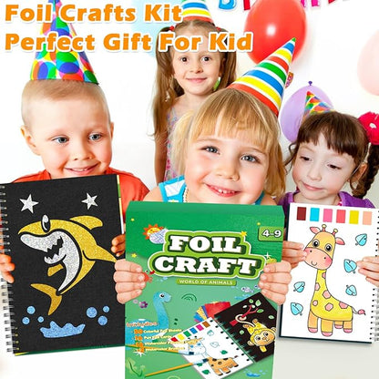 SOOVSY Art & Craft Activity Toys Kit, Foil Animals Crafts Children Fun DIY Creative Toy of The Year, No Mess Art Kits for Kids, Gift for Boys Girls Ages… (Dinosaur&Coloring)