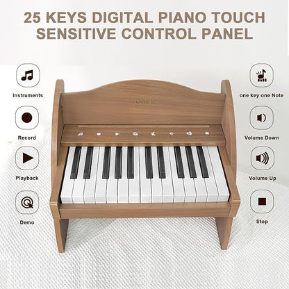Joyreal Kids Piano Keyboard - 25 Keys Digital Piano Toys with Keyboard Sticker and Touch Sensitive Control Panel,Music Educational Instrument Toy,Wooden Mini Piano Gifts for Girls Boys Ages 3+