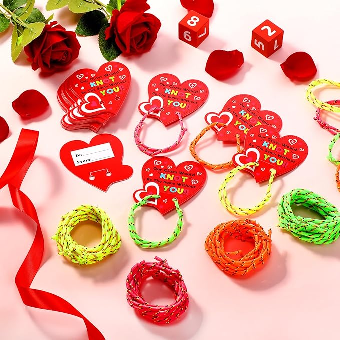 Sratte 50 Pcs Valentine's Day Neon Friendship Bracelets Bulk with 50 Pcs Heart Card for Valentine's Gifts Birthday Goodie Bag Stuffers(Paper,Slap Bracelets)