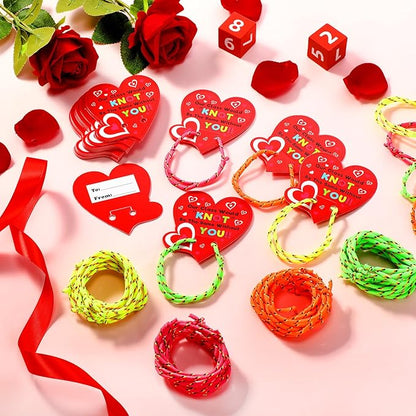 Sratte 50 Pcs Valentine's Day Neon Friendship Bracelets Bulk with 50 Pcs Heart Card for Valentine's Gifts Birthday Goodie Bag Stuffers(Paper,Slap Bracelets)