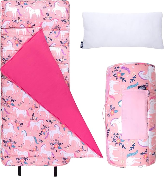 Wildkin Original Nap Mat with Reusable Pillow for Boys & Girls, Perfect for Elementary Daycare Sleepovers, Features Hook & Loop Fastener, Cotton Blend Materials Nap Mat for Kids