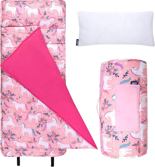 Wildkin Original Nap Mat with Reusable Pillow for Boys & Girls, Perfect for Elementary Daycare Sleepovers, Features Hook & Loop Fastener, Cotton Blend Materials Nap Mat for Kids