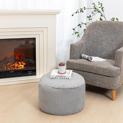 Pouf Ottoman Stuffed 20x20x12 Inches Floor Pouf Plush Fiber Ottoman Foot Rest Under Desk Foot Stool for Living Room Bedroom (Gray Pouf with Filler)