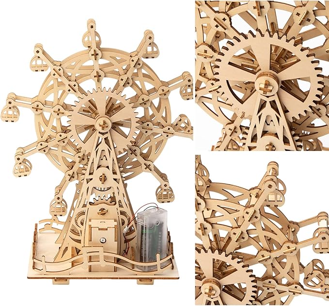 auryee Solar 3D Wooden Puzzle Ferris Wheel DIY Model Kit Craft Sets Educational Wood Mechanical Building Toys for Adult Men Kids Age 8 10 12 14＋