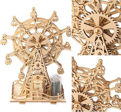 auryee Solar 3D Wooden Puzzle Ferris Wheel DIY Model Kit Craft Sets Educational Wood Mechanical Building Toys for Adult Men Kids Age 8 10 12 14＋