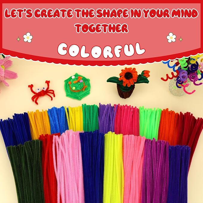 Pipe Cleaners, 100PCS Red Pipe Cleaners Craft Supplies, Pipe Cleaners Bulk Fuzzy Sticks for DIY Art and Craft Projects Home Decoration