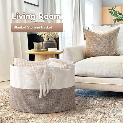 Goodpick 115L Extra Large Blanket Basket, 23.5"x23.5"x15.8" Woven Rope Basket for Storage, Kids Toy Storage for Nusery Room, Mele