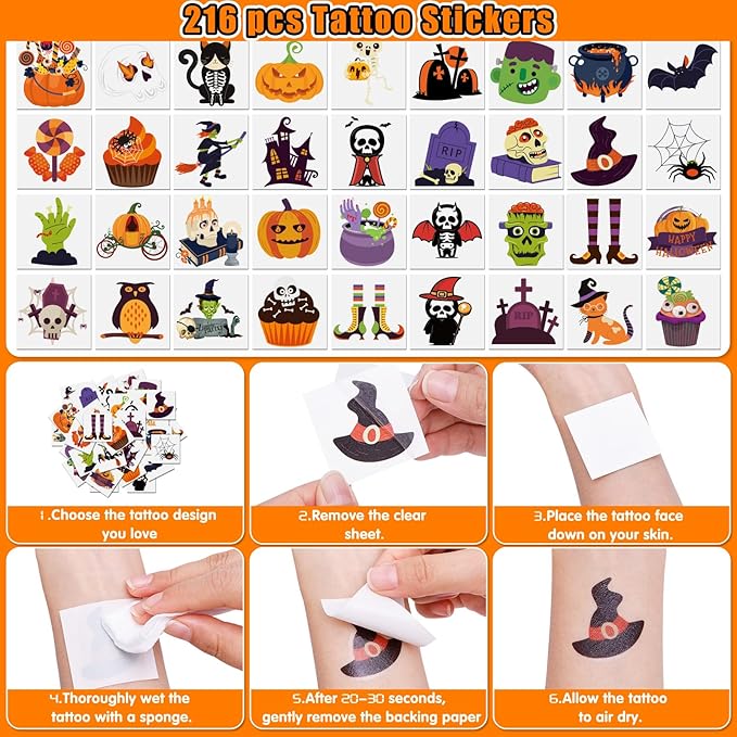 MGparty 288 Pack Halloween Party Favors Bulk Toys for Kids - Tattoos Stamps Slap Bracelets Rubber Bracelets Halloween Pinata Stuffers Trick-or-Treat Goodie Bag Fillers Classroom Game Prizes