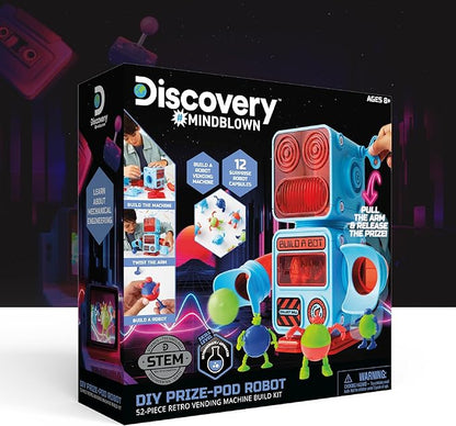 Discovery™ #MINDBLOWN DIY Prize-Pod Robot Kit, 52-Piece Vending Machine Building Set, 12 Transforming Capsules, Educational Science Experiment, Engineering STEM Project, Robotics Toy Gift Kids Age 8+