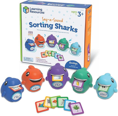 Learning Resources Say-a-Sound Sorting Sharks - Montessori Toys, Kindergarten Learning Activities, Phonemic Awareness Flash Cards, Dyslexia Tools for Kids, Speech Therapy Materials, Learn to Read