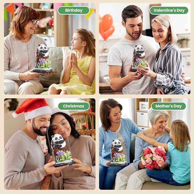 Panda Flower Bouquet Building Set for Adults, Animals Flowers Plants Decor with Dust Cover, Birthday Gift Building Toy for Boys Girls, 1083 PCS Mini Building Blocks, Not Compatible with Lego