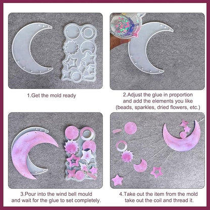 Wind Chimes Resin Molds Silicone Bundle Moon Mold for Home Decor Create Art DIY Wind-Bell Supplies Epoxy Acrylic Resin Molds Decorations Kit