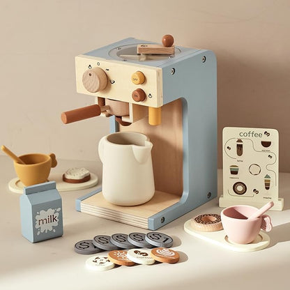 EERKEOD Toy Coffee Maker for Kids Wooden Kids Coffee Maker Playset for Toddlers Play Kitchen Accessories Gift for Girls and Boys
