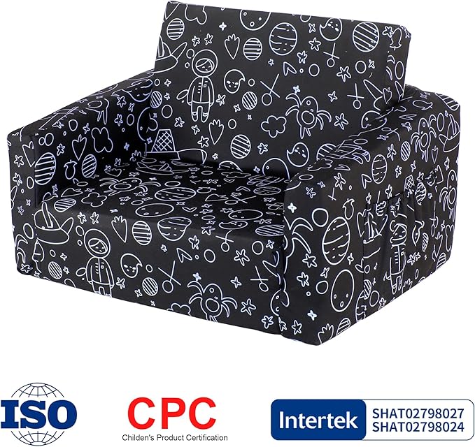 MallBest Kids Sofas Children's Sofa Bed Baby's Upholstered Couch Sleepover Chair Flipout Open Recliner (Black/Rocket)