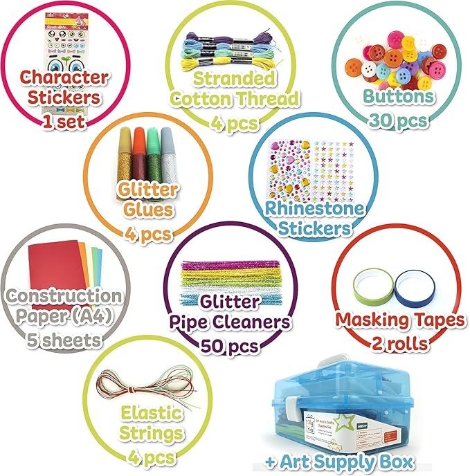 Olly Kids Craft Kits Library in a Plastic Craft Box Organizer- Craft and Art Supplies for Kids Ages 4 5 6 7 8 9 10 11 &12 Year Old Boys & Girls