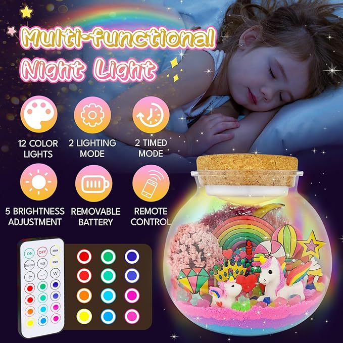 Unicorn Terrarium Kit for Kids - Arts & Crafts Activities Kit with Glow in The Dark Painting - DIY Unicorn Toys Birthday Gifts for Girls Age 5, 6, 7, 8, 9, 10, 11 & 12 Year Old