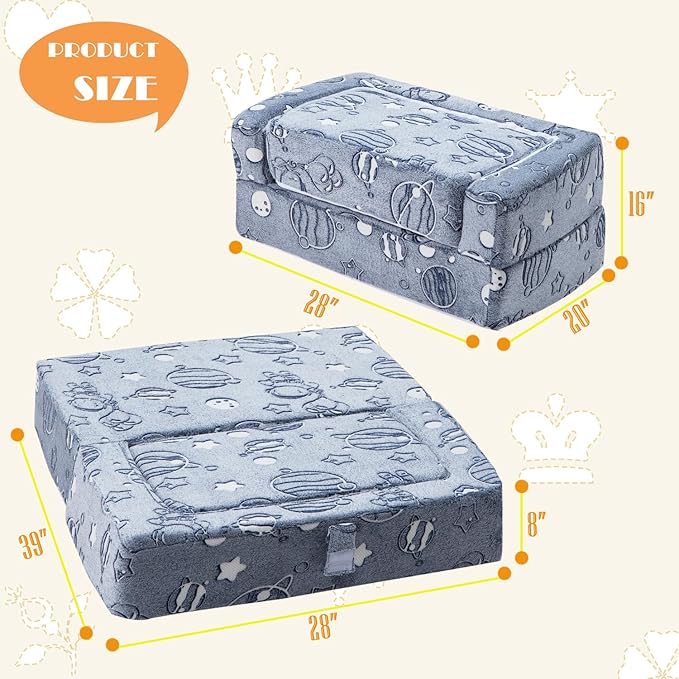 Kids Nugget Play Couch 3-in-1 Modular Toddler Couch Baby Couch Foam Armchair for Boys & Girls Children Convertible Sectional Sofa to Lounger Fold Out Kids Furniture, Grow in The Dark Universe