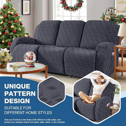 TAOCOCO Recliner Sofa Covers Stretch Reclining Couch Cover, Jacquard Recliner Couch Cover for 3 Seat Furniture Protector Sofa Slipcovers with Elastic Bottom for Kids, Pets (Dark Grey)