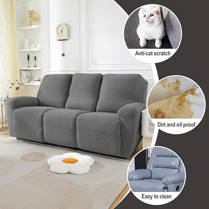 NORTHERN BROTHERS Stretchy Recliner Sofa Covers 3 Seater, Couch Cover Recliner Sofa 3 Cushions, Sofa Recliner Covers, Light Gray