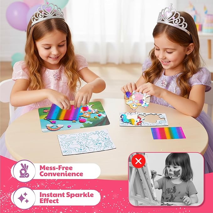 JoyCat 24 Pack Foil Craft Party Favors,No Mess Arts and Crafts for Kids,Goodie Bag Stuffers,DIY Creative Activity, Birthday Present for Girls Boys 4 5 6 7 8 9 Years Old(Unicorn)