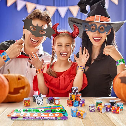 Halloween Slap Bracelet for Kids - 48 Pieces, 24 Colorful Styles, Bulk Halloween Slap Wristbands for Kids Party Favors, Toys Prizes & Goodie Bags Fillers