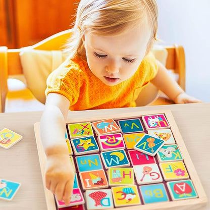 B. Toys- Magnetic Alphabetic- Wooden Alphabet Puzzle – Double-Sided Puzzle & Chalkboard – 26 Magnetic Letter Pieces – 2-in-1 Puzzle for Kids – 3 Years +